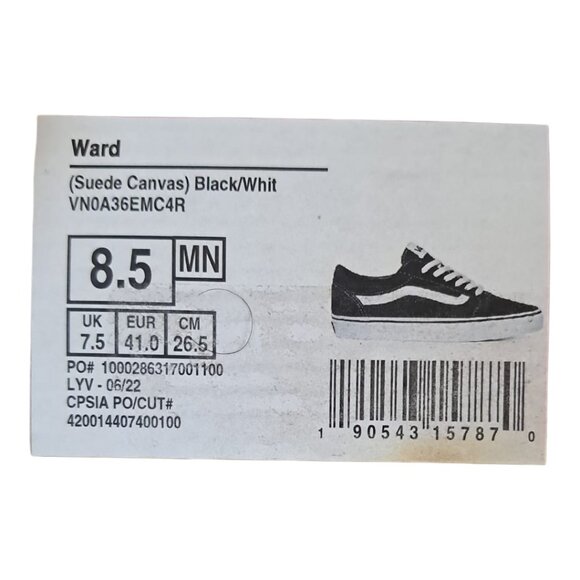NWT Vans Ward Suede Canvas Sneakers – Black/White – Men’s Size 8.5 ( 26.5 CM ) - Picture 2 of 15